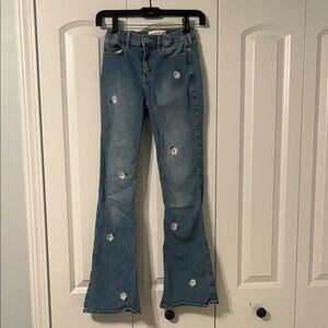 Abercrombie Kids Blue Flare Jeans with White Floral Accents